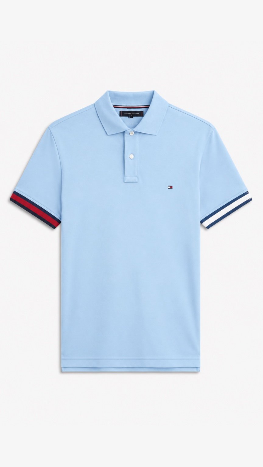 T-Sky Blue Contrast Sleeve Polo Shirt