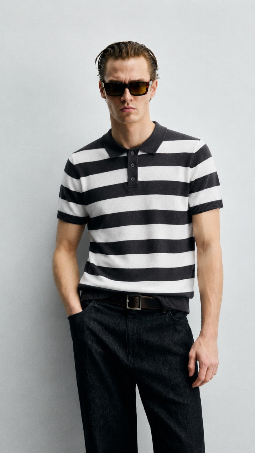 Premium Saddle Stripe Polo Grey