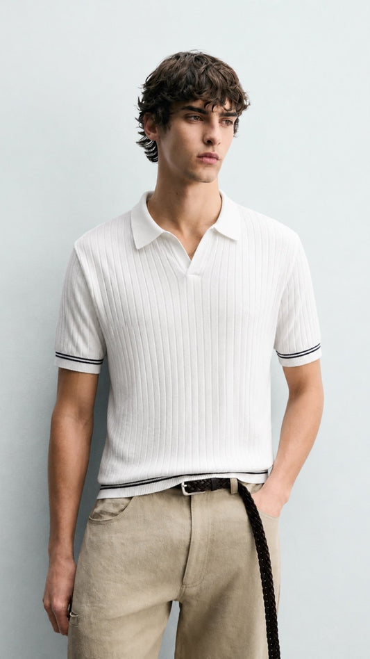 Ivory Ribbed Classic Polo White