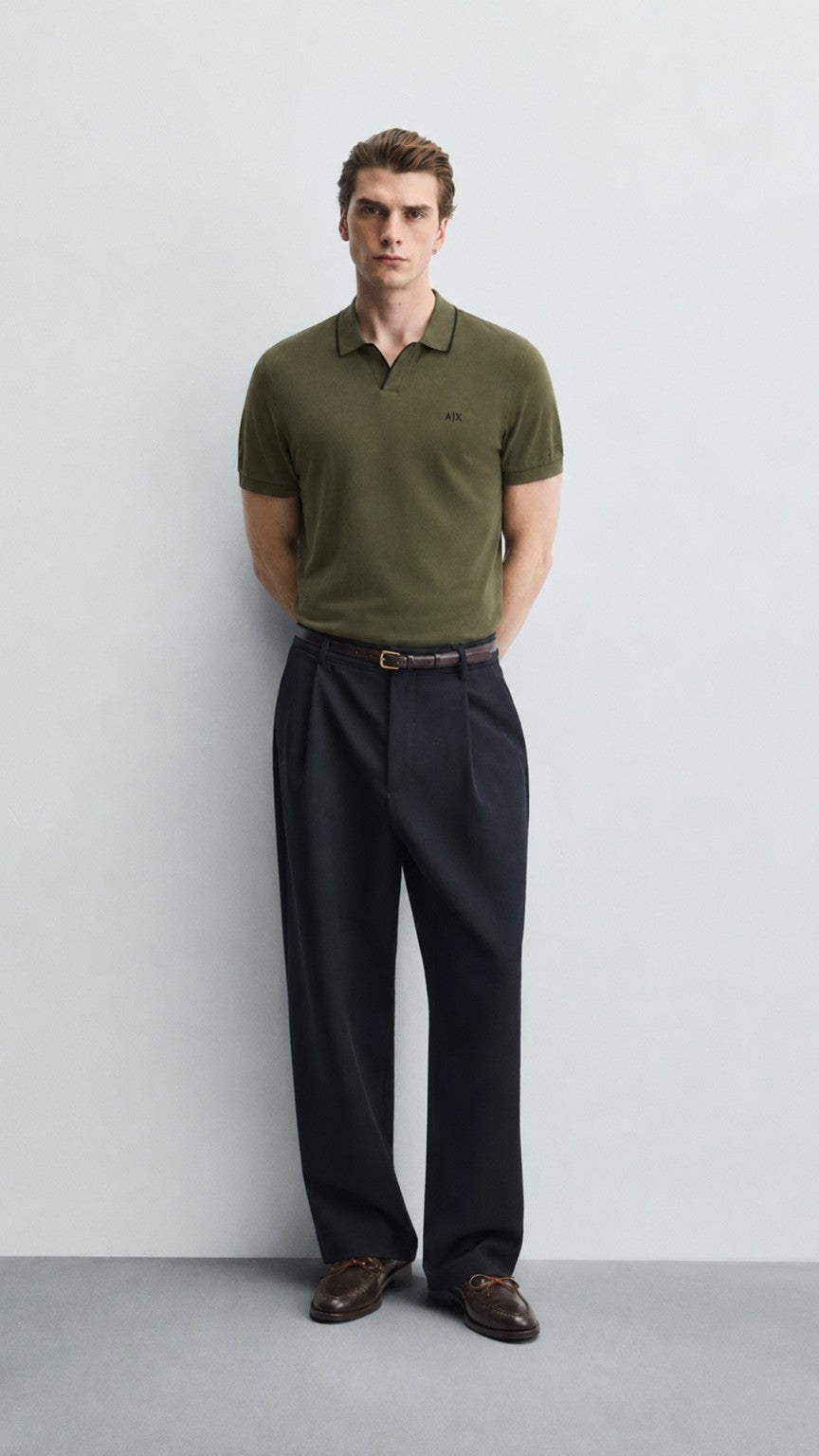 A-Essential Olive Tipped J-Neck Polo Shirt