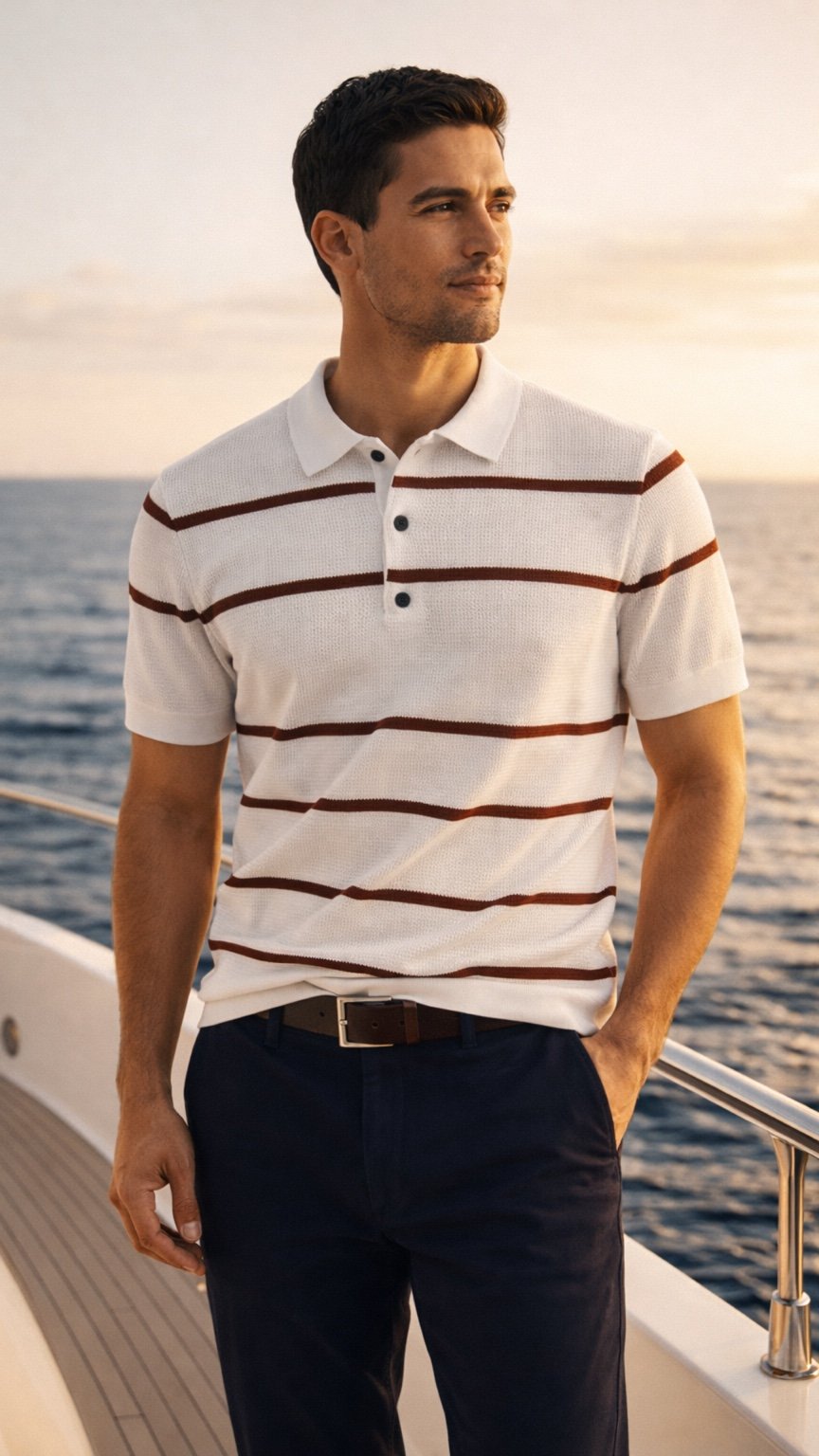 Forest Stripe Polo White
