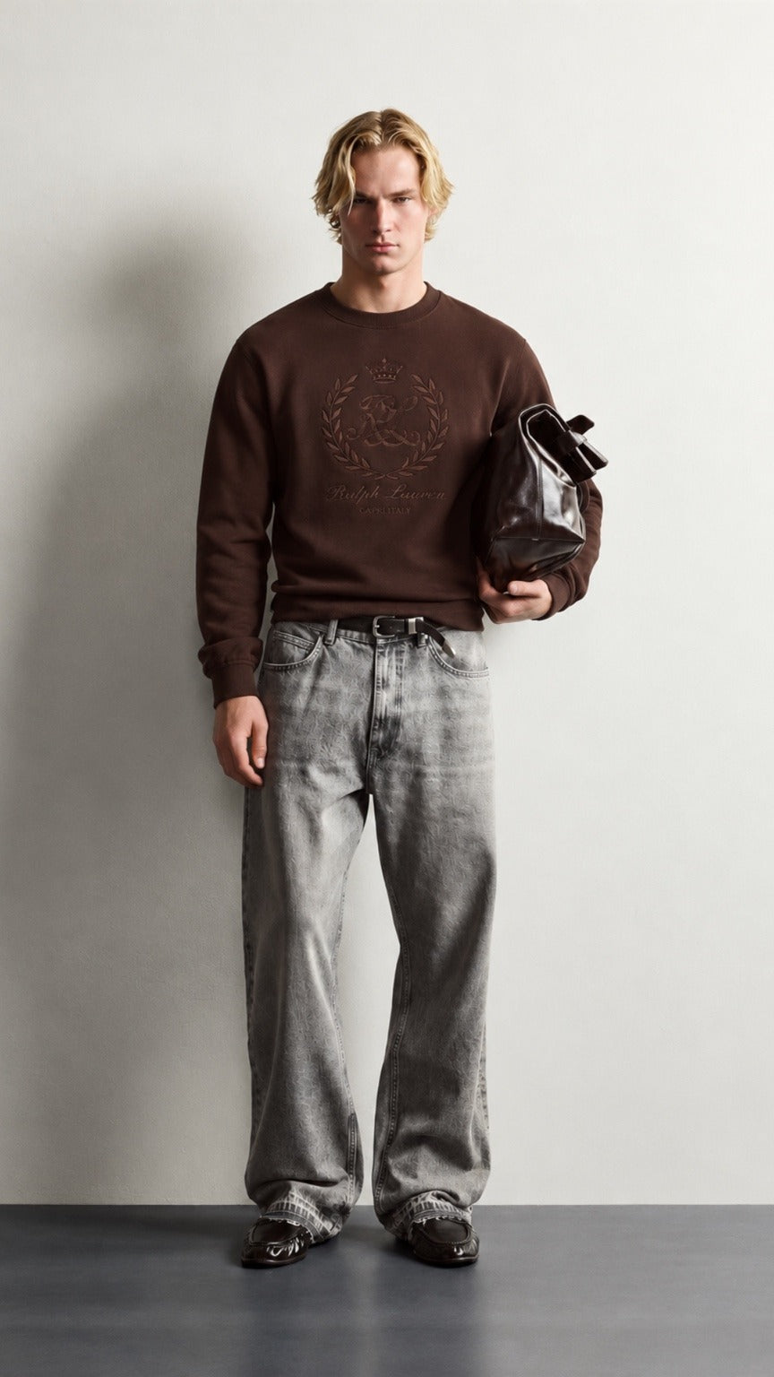 RL-Regular Fit Embroidered Sweatshirt Brown