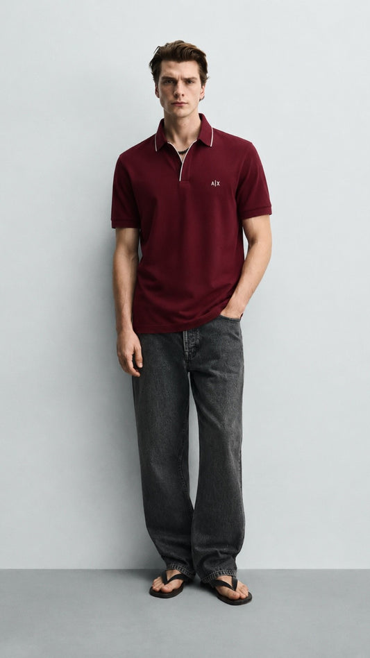 A-Essential Cherry Tipped J-Neck Polo Shirt