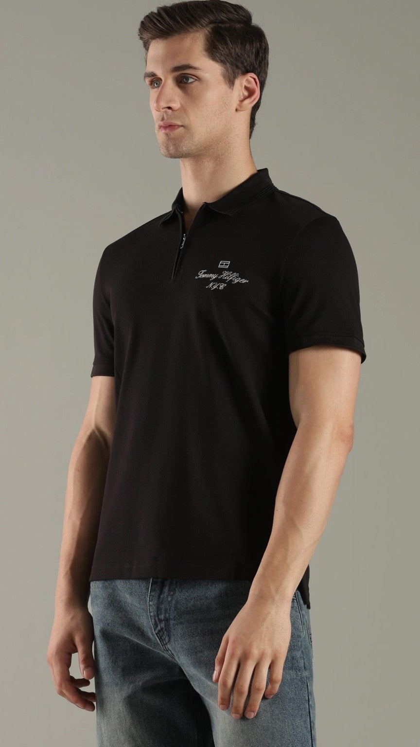 T-Black Crest Zip Polo