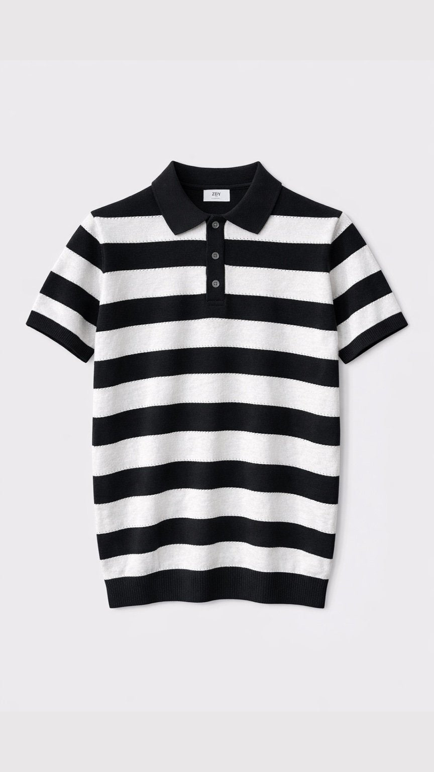 Premium Saddle Stripe Polo Black
