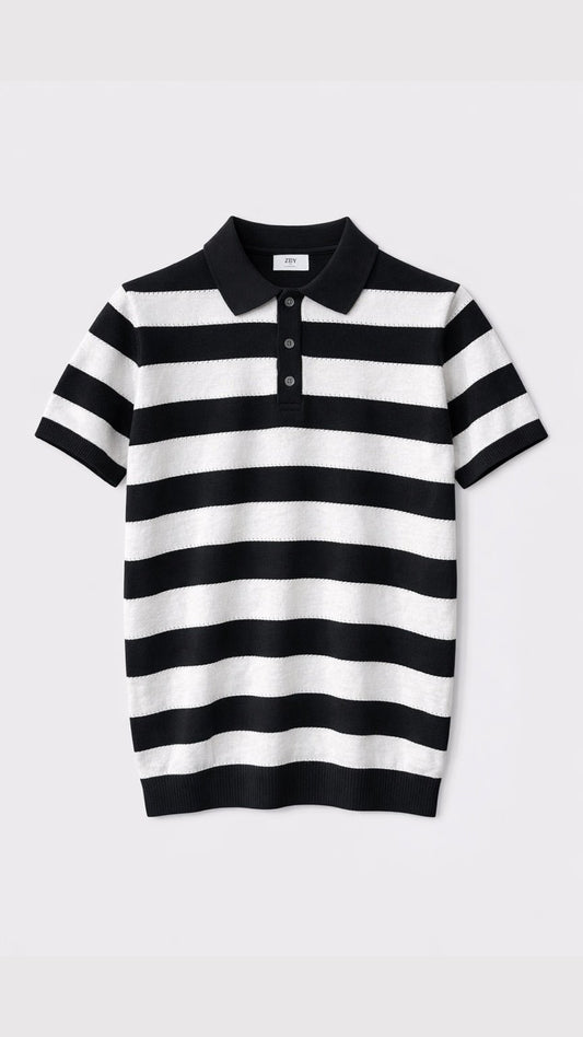 Premium Saddle Stripe Polo Black