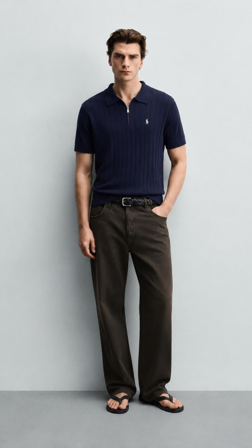 RL-Imported Drop Knidle Knit Polo Navy