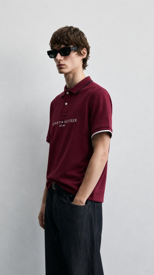 Signature Embroidered T-Polo Mahroon
