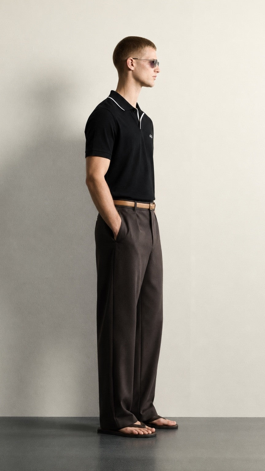 A-Essential Black Tipped J-Neck Polo Shirt