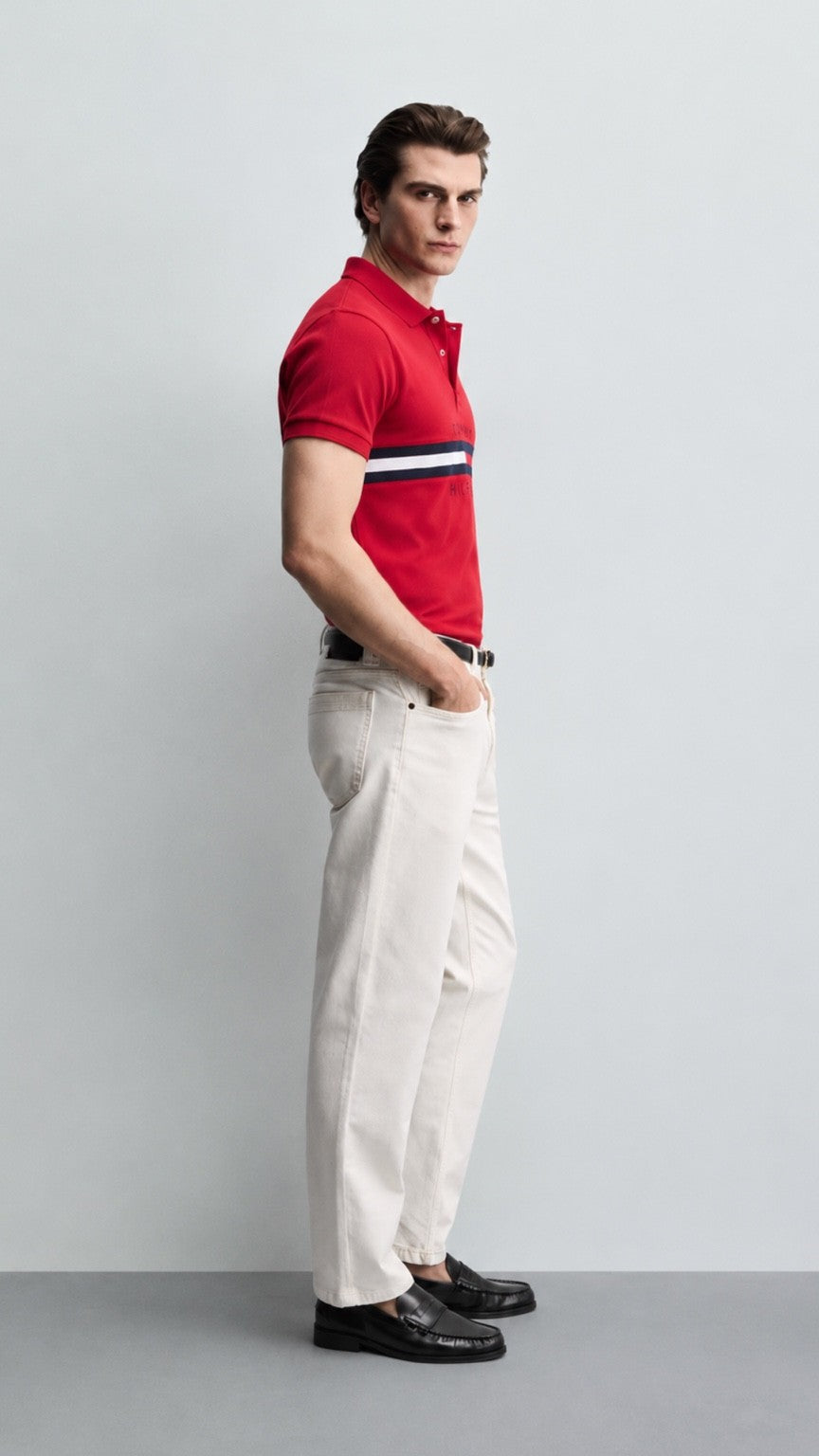 TH Essential Stripe Polo –Red