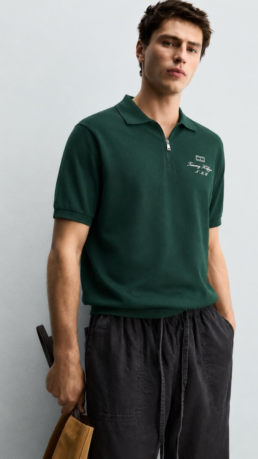 T-Green Crest Zip Polo