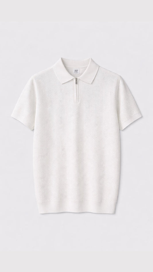 Premium Emerald White Knit Polo