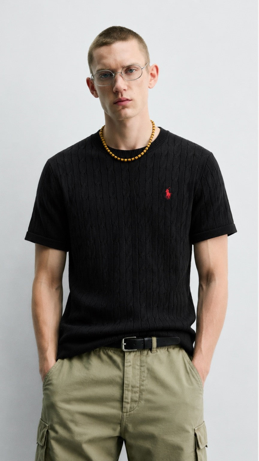 P-Cable Knit T Shirt Black