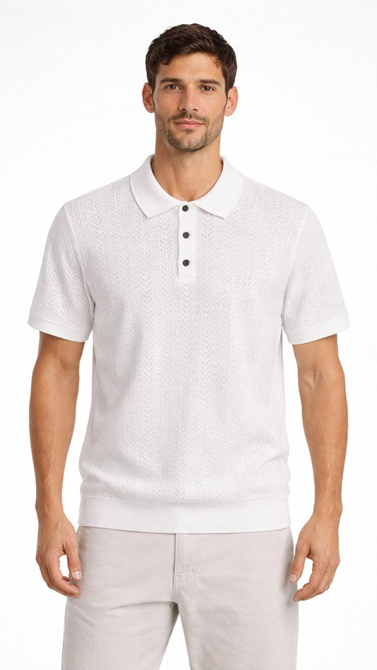 Premium Textured Knitted Polo – White