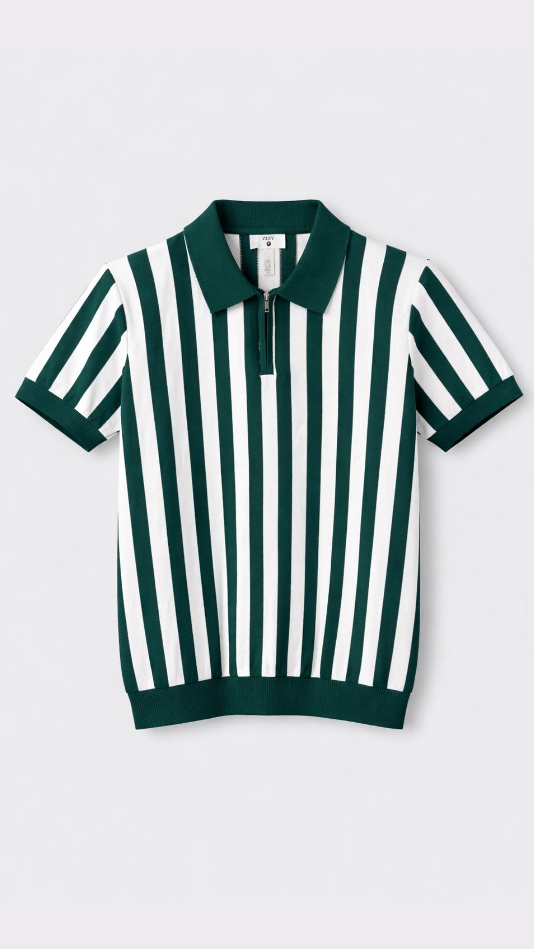 Premium Knitted Emerald Stripe Zip Polo Green