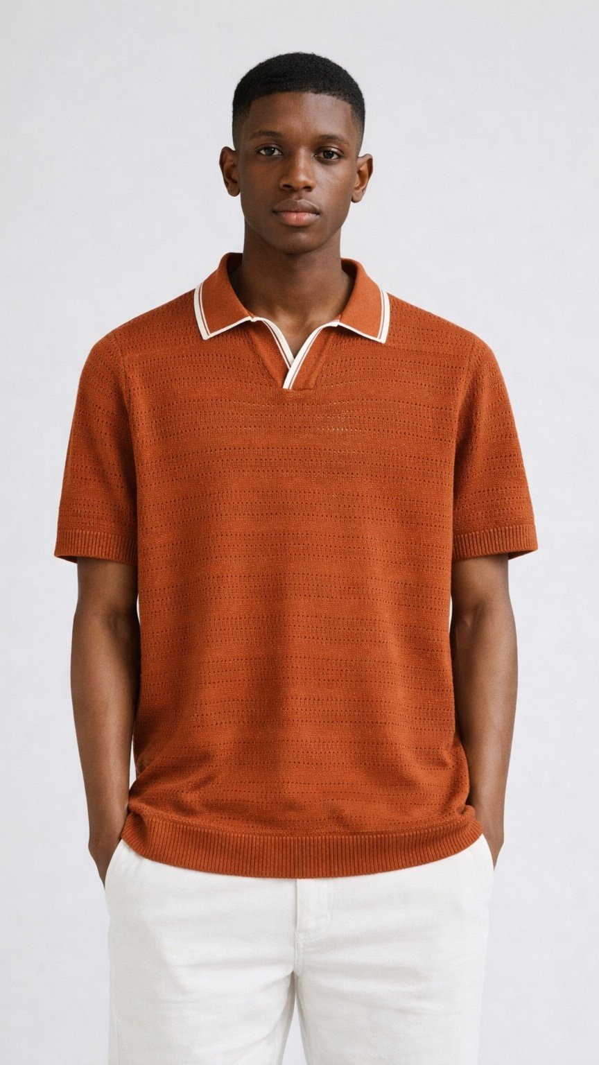 Micro-Perforated Knit Burnt Rust Polo