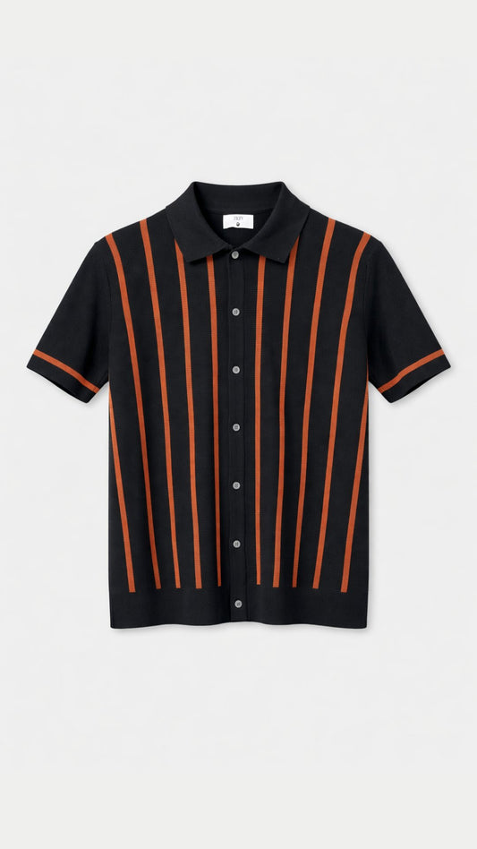 Knitted Ember Stripe Polo Black