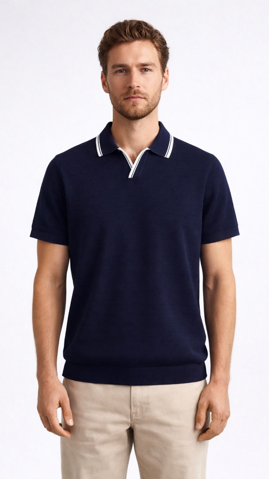 Micro-Perforated Knit Blue Polo