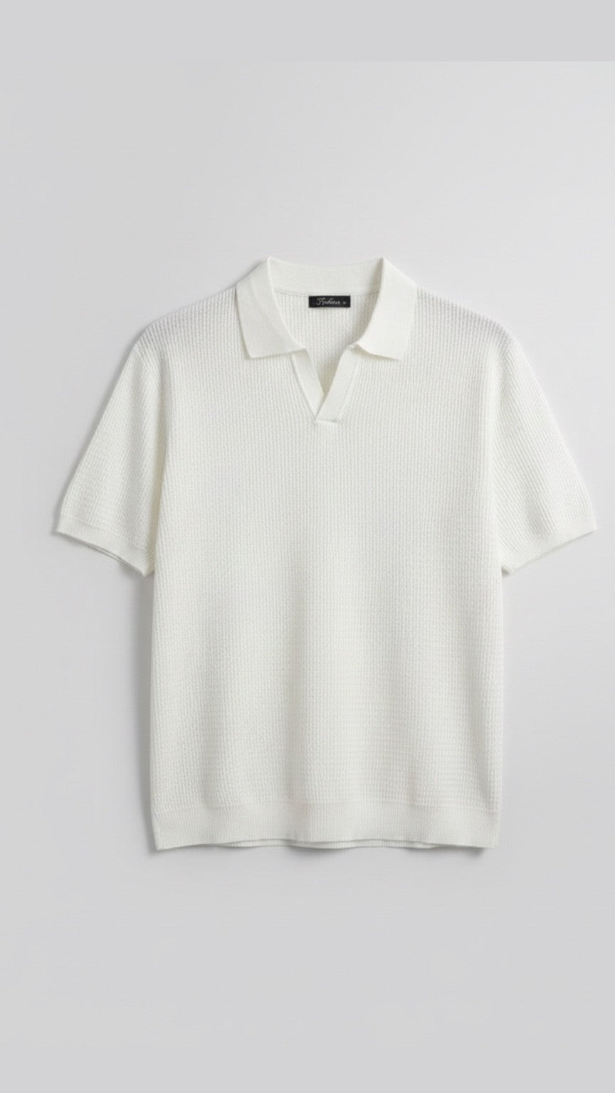 Premium Mocha White Knit Polo