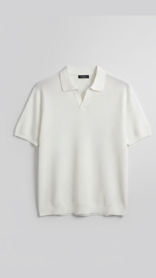 Premium Mocha White Knit Polo
