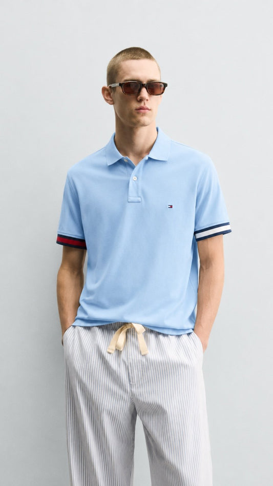 T-Sky Blue Contrast Sleeve Polo Shirt