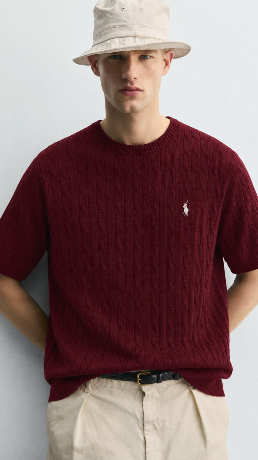 P-Cable Knit T Shirt Mahroon