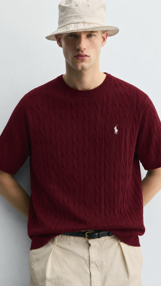 P-Cable Knit T Shirt Mahroon