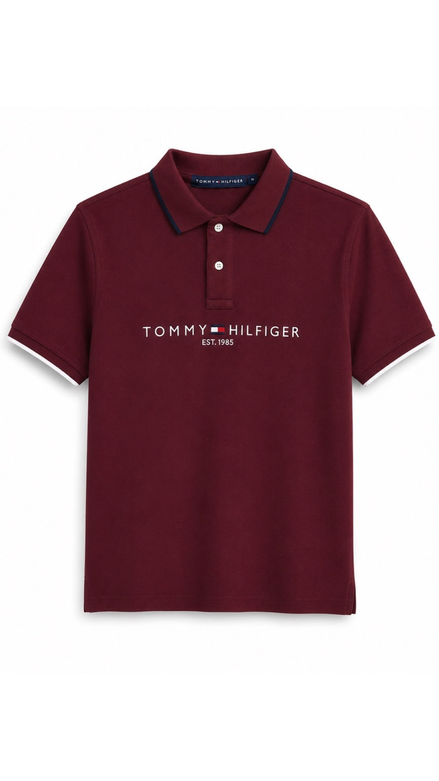 Signature Embroidered T-Polo Mahroon