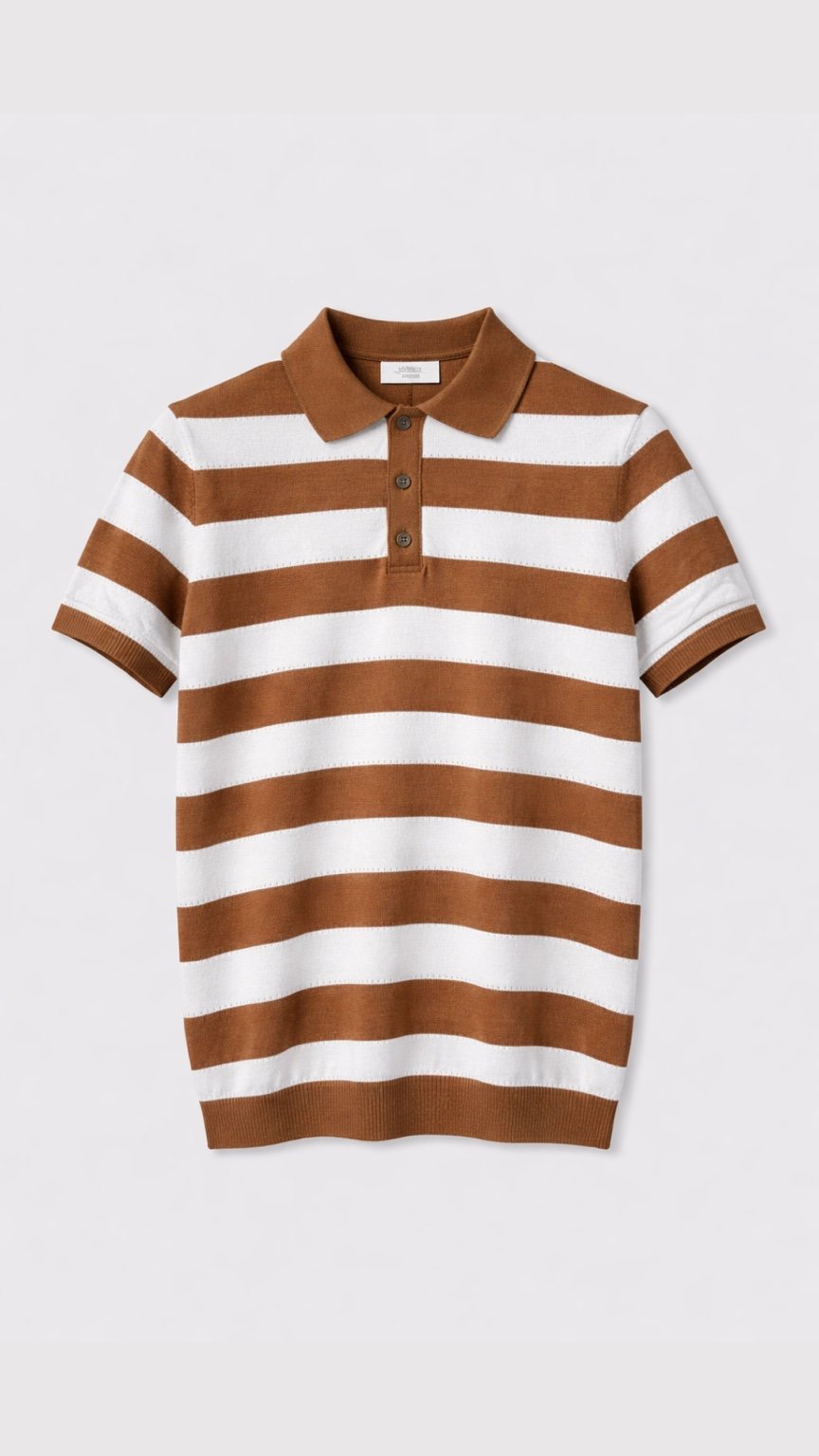 Premium Saddle Stripe Polo Caramel Brown