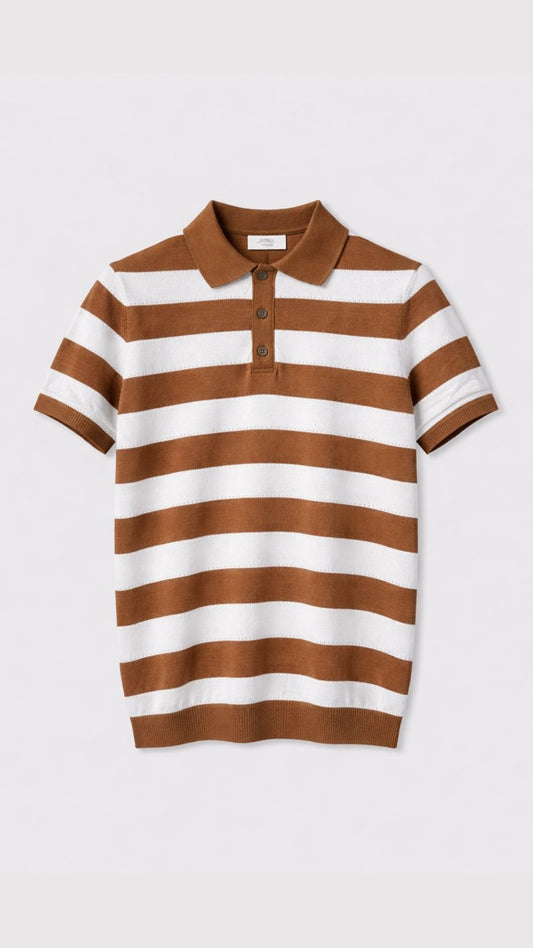 Premium Saddle Stripe Polo Caramel Brown