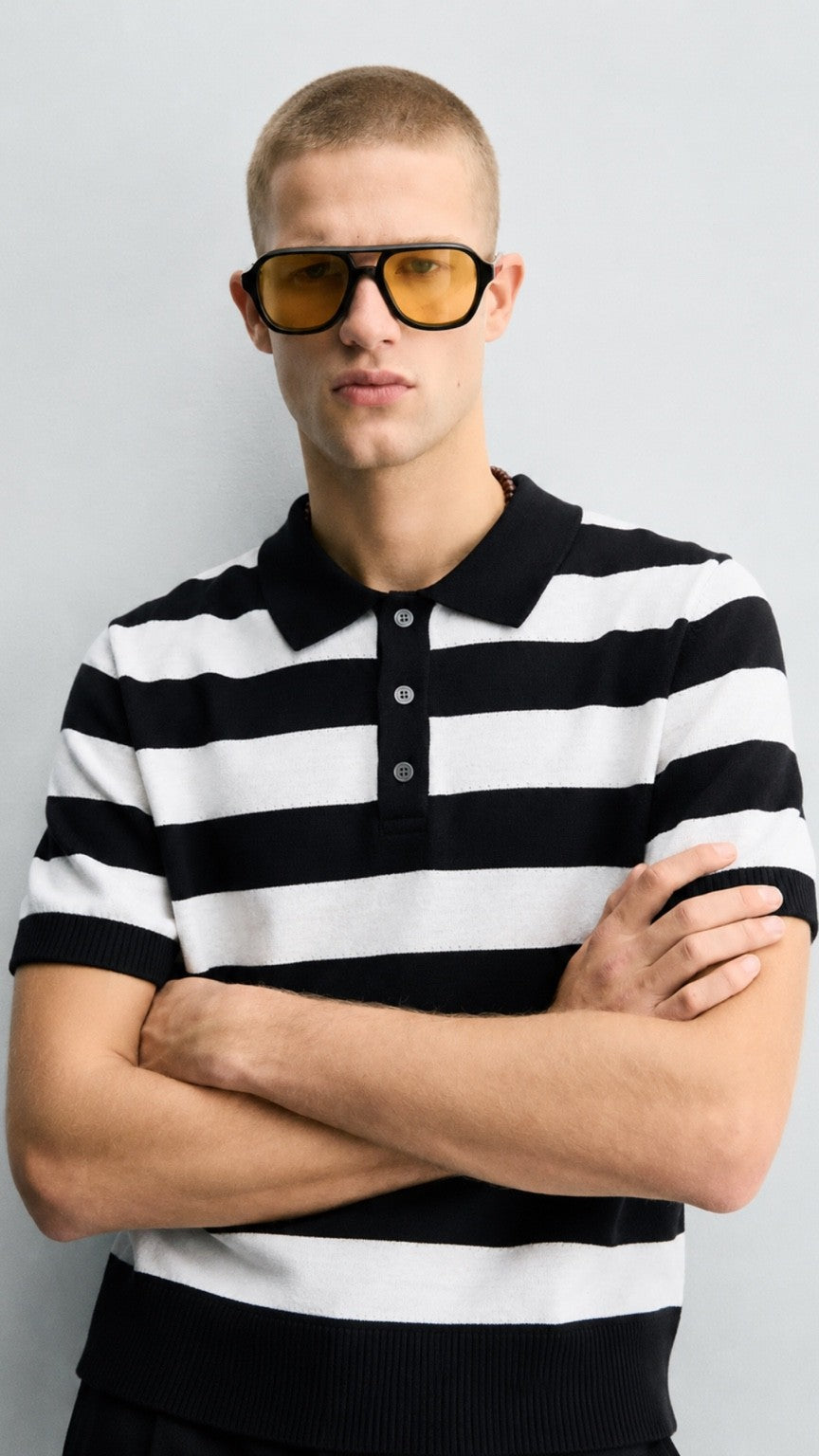 Premium Saddle Stripe Polo Black
