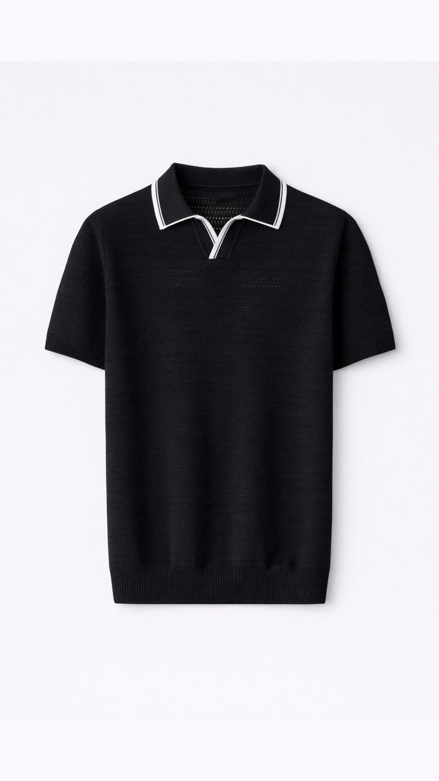 Micro-Perforated Knit Black Polo