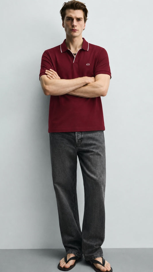 A-Essential Cherry Tipped J-Neck Polo Shirt
