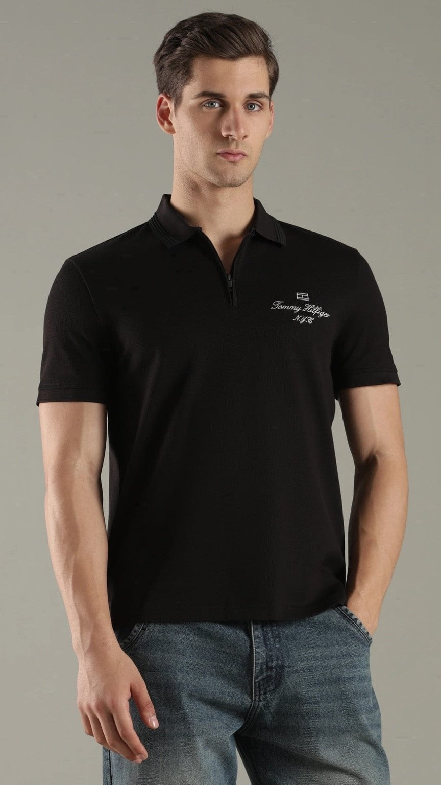 T-Black Crest Zip Polo