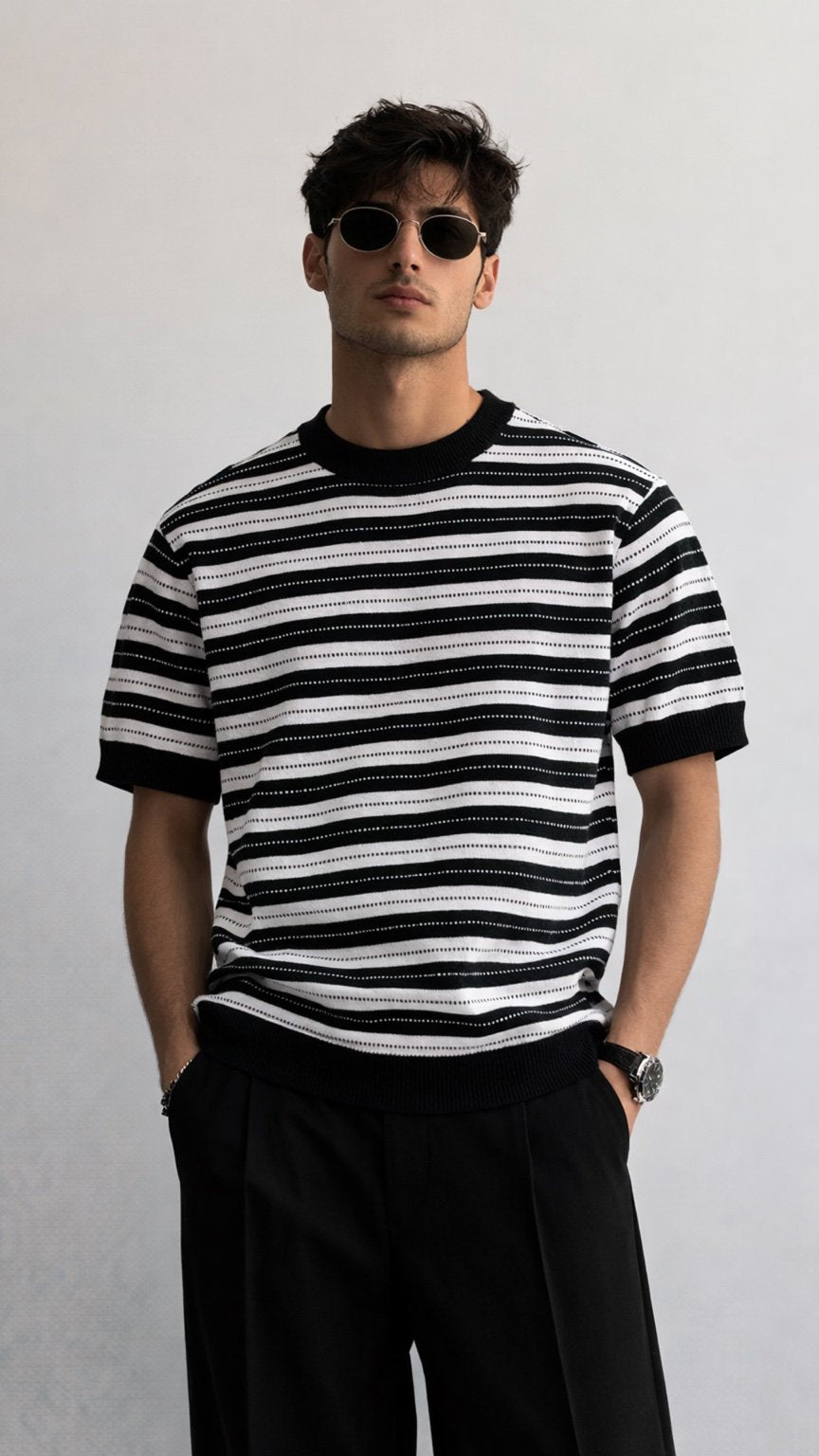 Premium Forest Stripe Knit Tee– Black