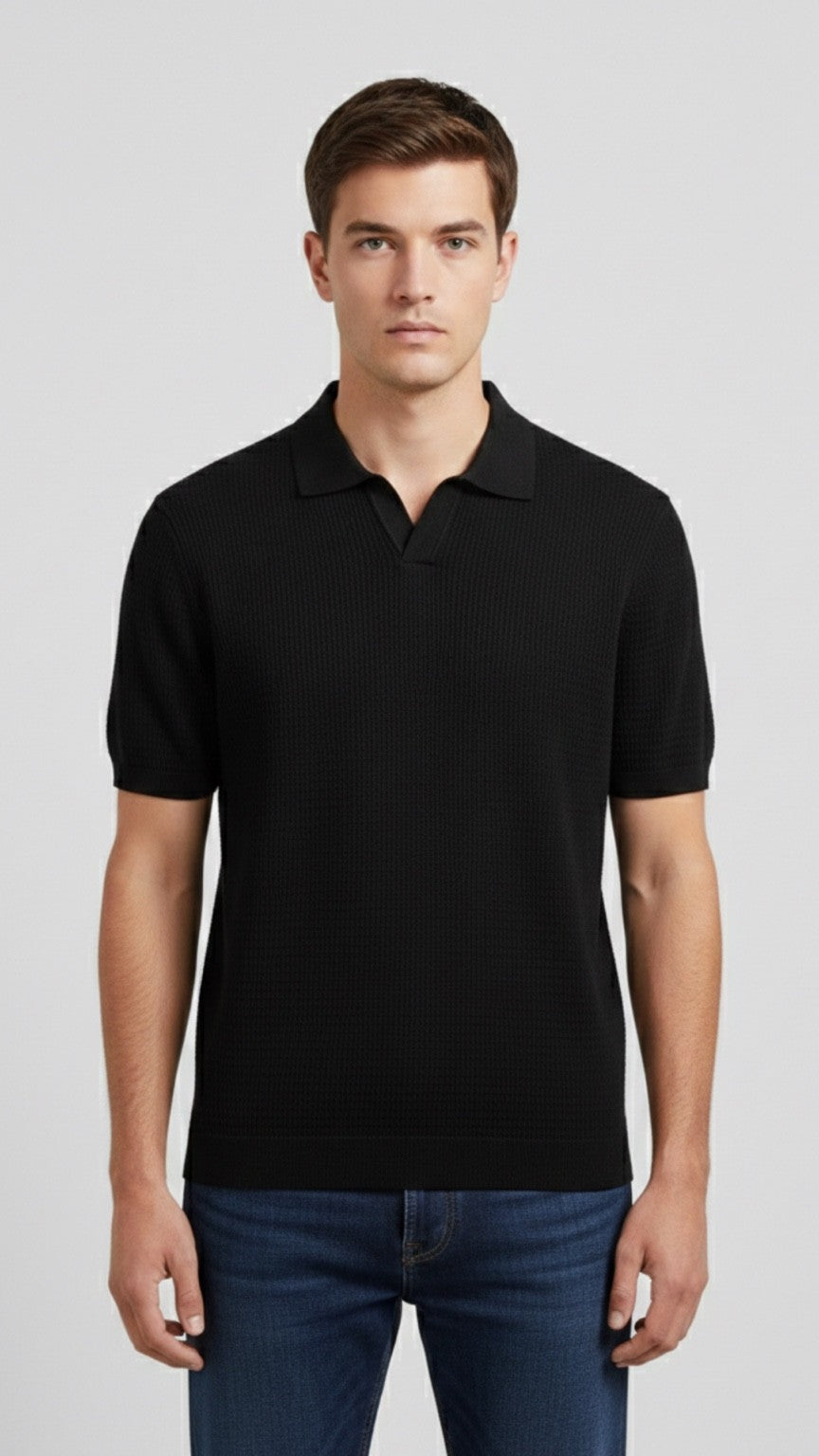Premium Mocha Black Knit Polo