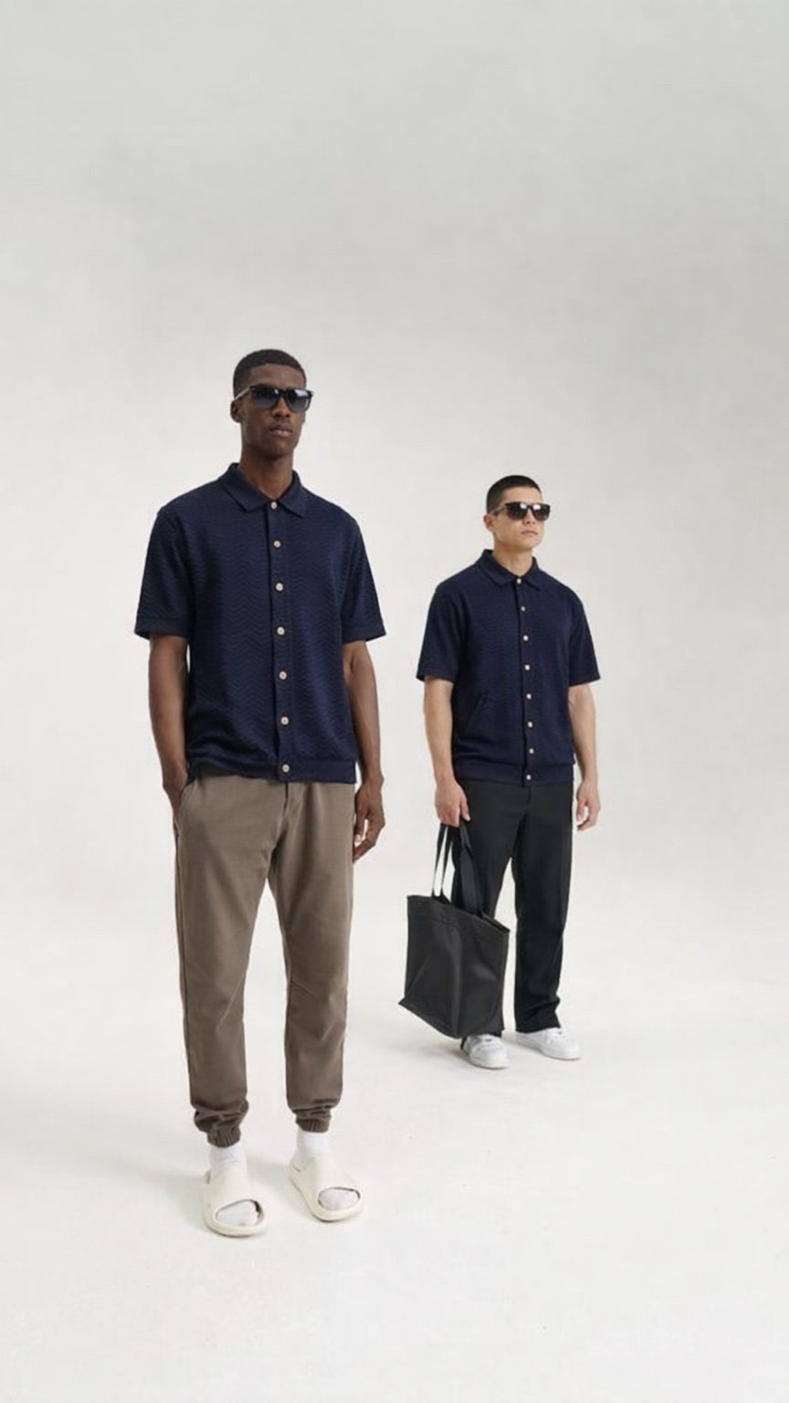 Classic Imperial Blue Chevron Knit Polo