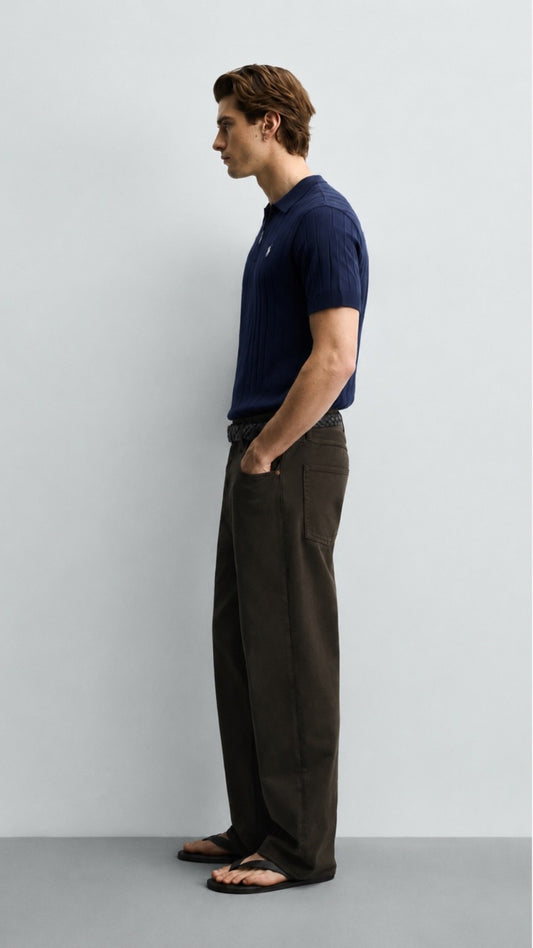 RL-Imported Drop Knidle Knit Polo Navy