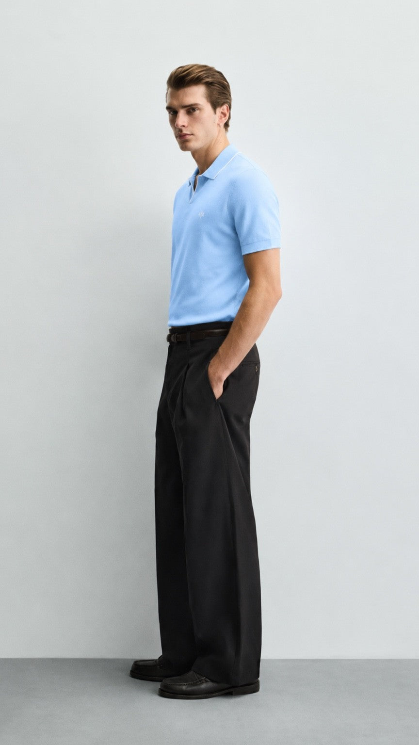 A-Essential Sky Tipped J-Neck Polo Shirt