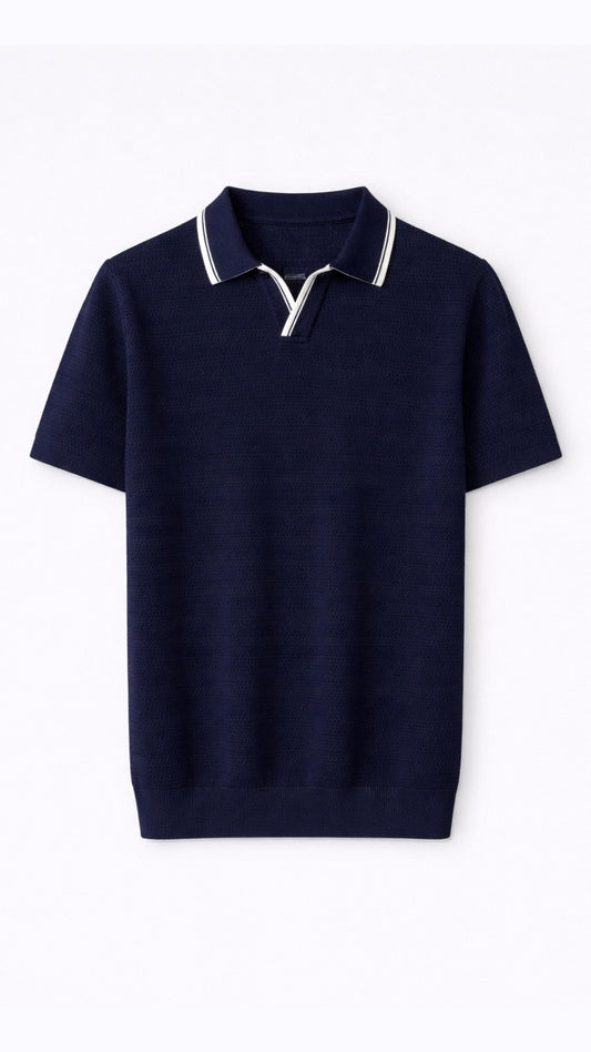 Micro-Perforated Knit Blue Polo