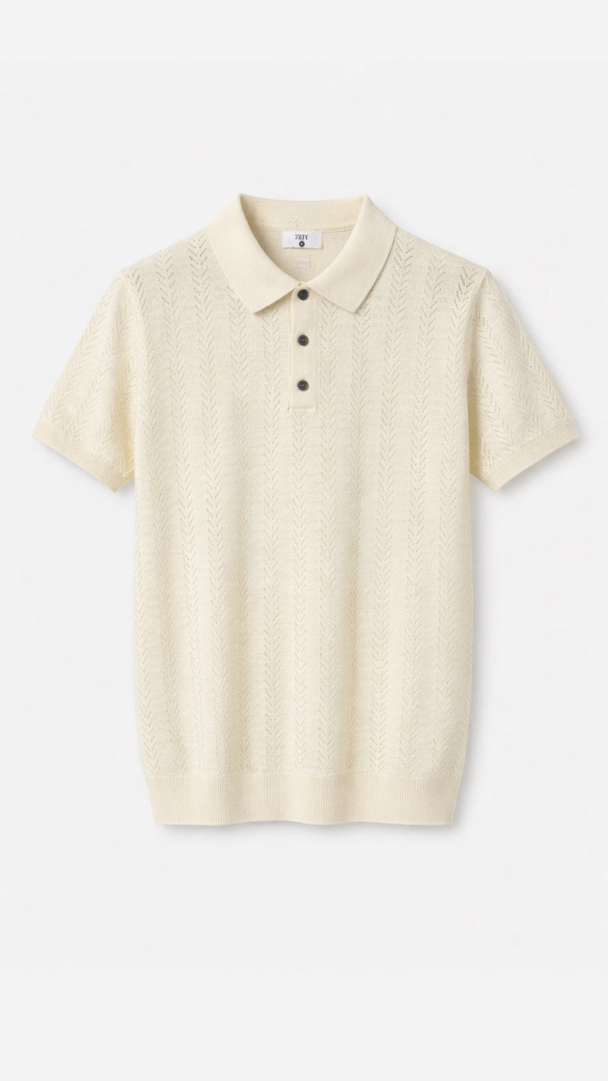 Premium Textured Knitted Polo – Off White