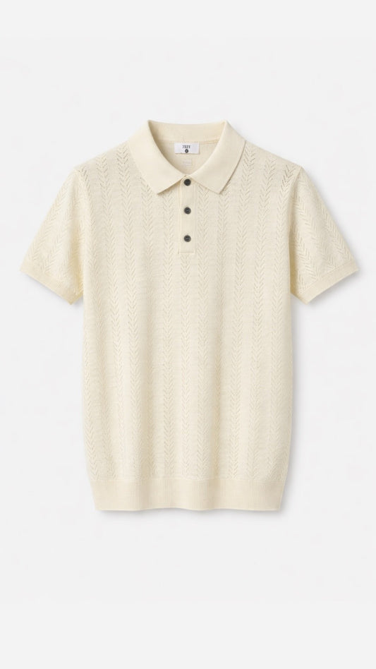 Premium Textured Knitted Polo – Off White