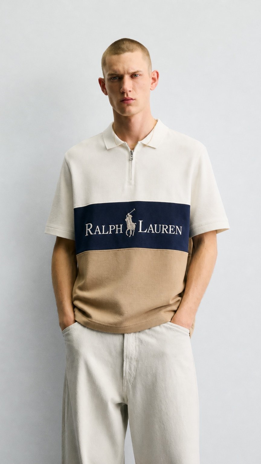 Signature Colorblock Zip Polo –Stone