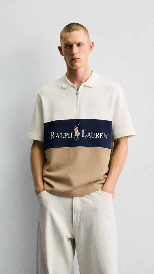 Signature Colorblock Zip Polo –Stone
