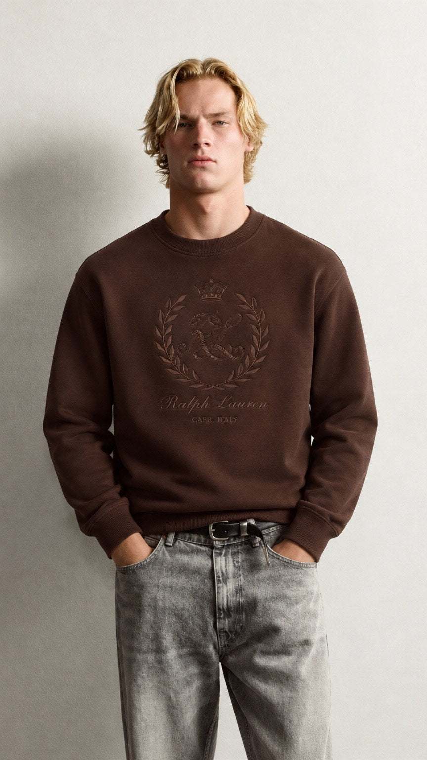 RL-Regular Fit Embroidered Sweatshirt Brown