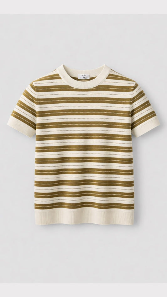 Premium Forest Stripe Knit Tee– Mustard
