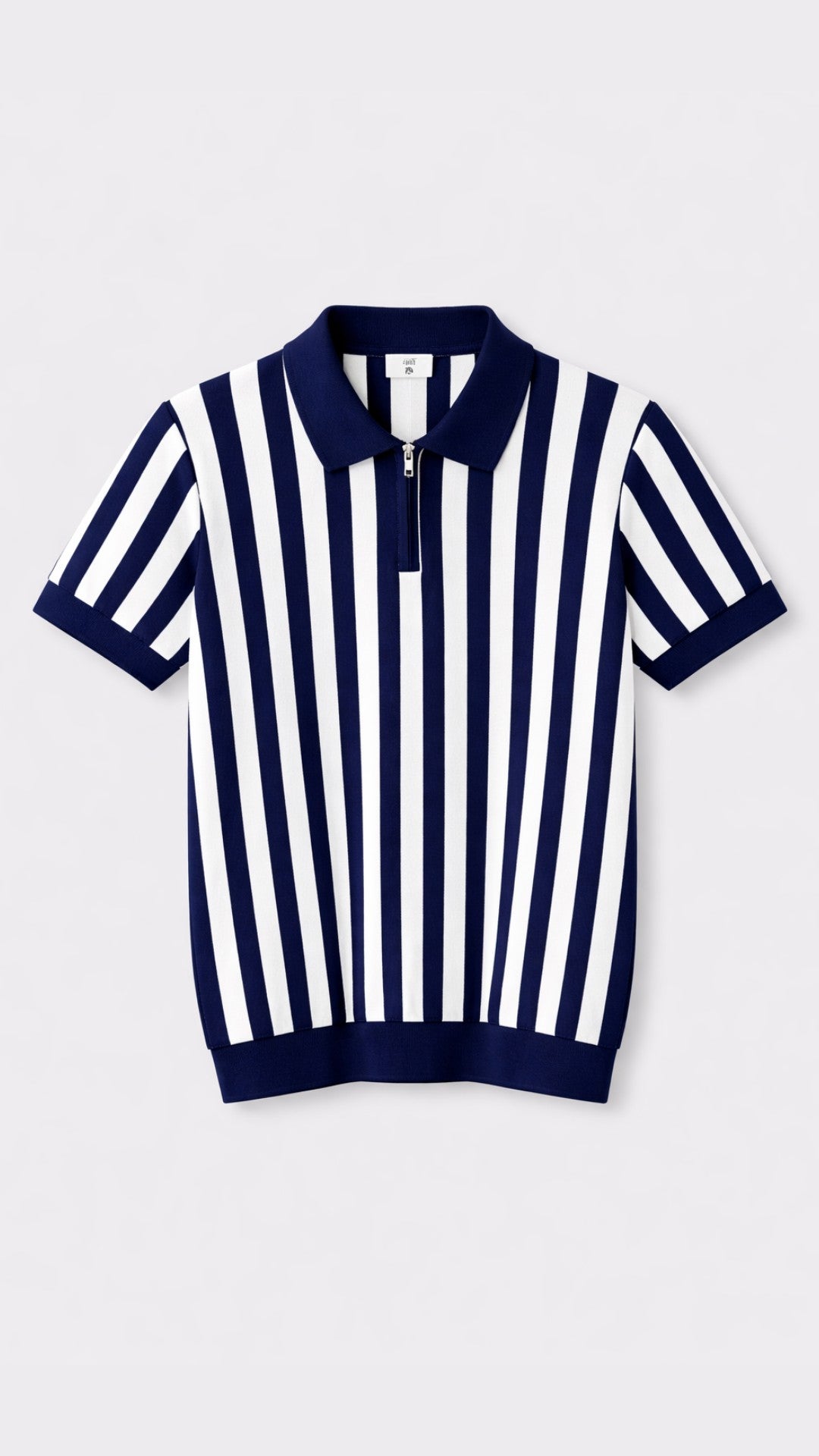 Premium Knitted Emerald Stripe Zip Polo Blue