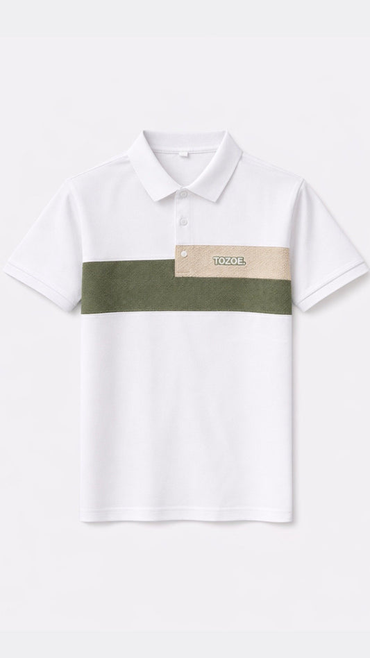Elite Stripe Polo – White