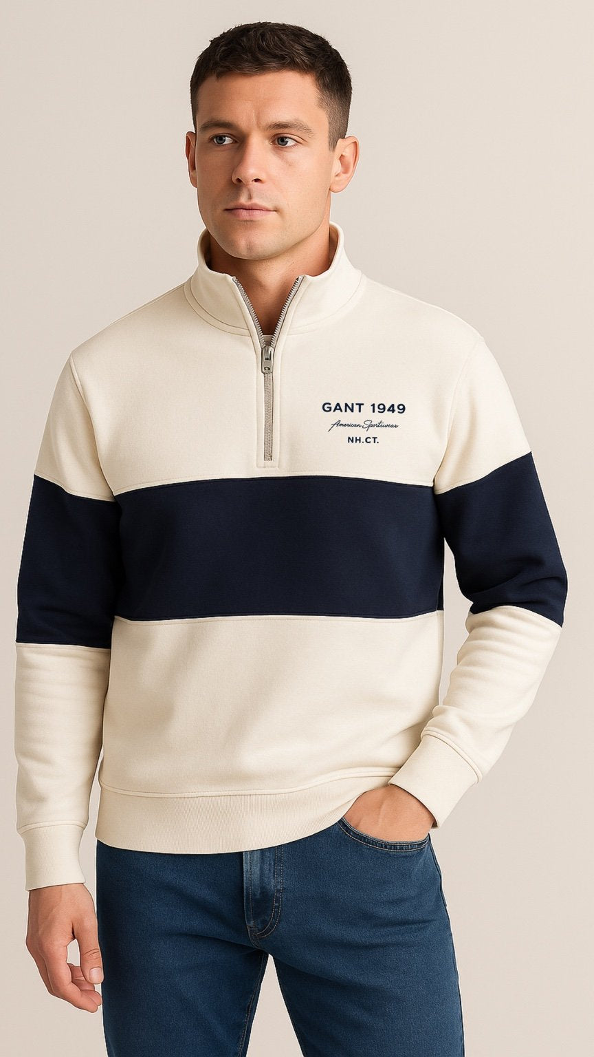 G-1949 Quarter-Zip Colour block Stone & Navy
