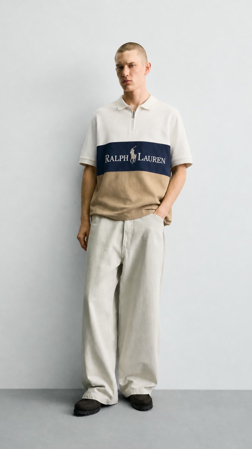 Signature Colorblock Zip Polo –Stone